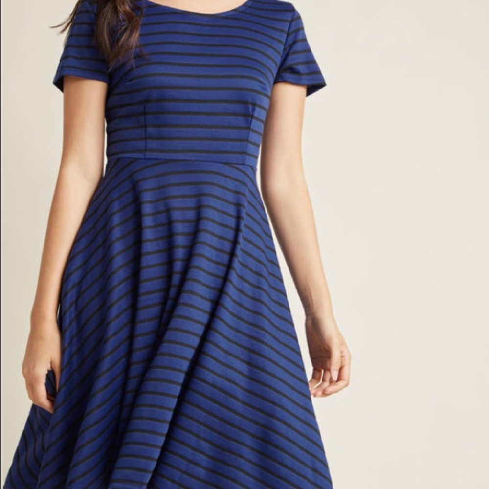 ModCloth Blue and Black Striped A-Line Dress